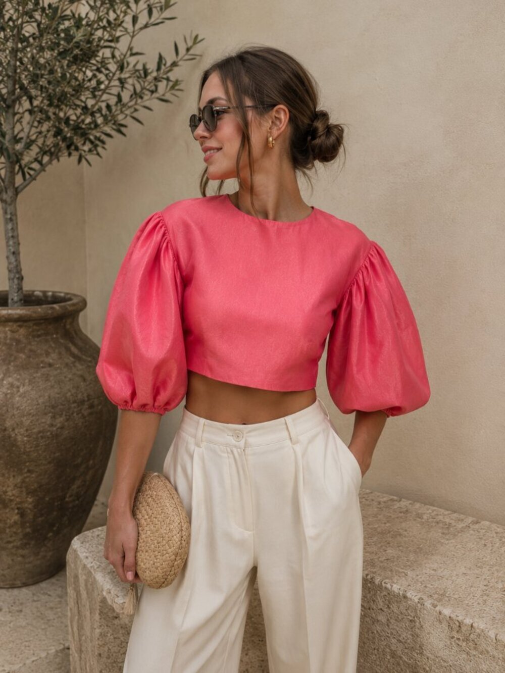 NO PISE LA GRAMA Daniela Panaro De Leyenda Open Back Puff Sleeve Crop Top NWOT
